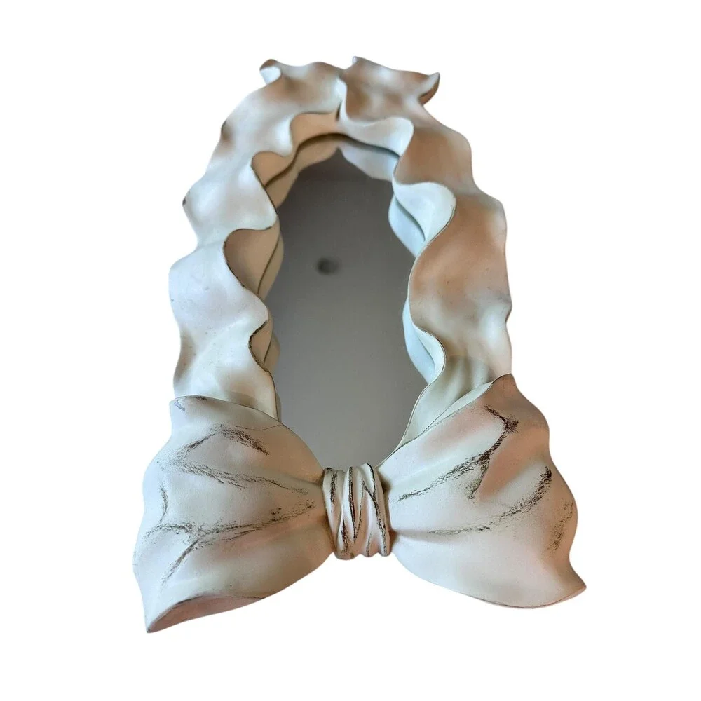 Pair of Vintage-Inspired Ribbon Bow Mirrors, 15” Long Home, Decor, Cream